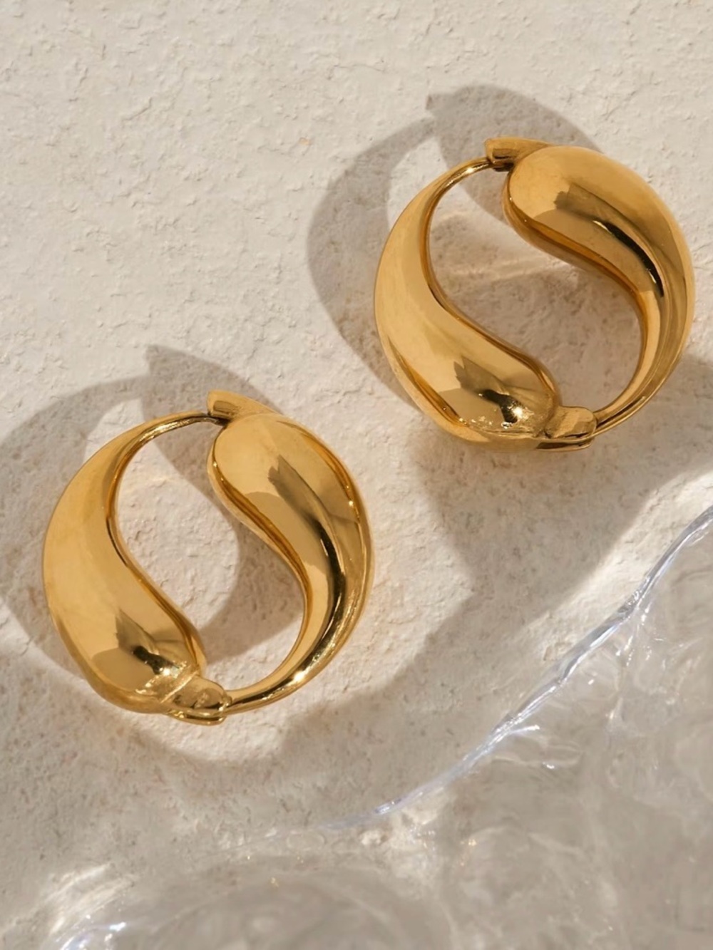 Gold Sculpted Hoop Earrings - Women Jewelry